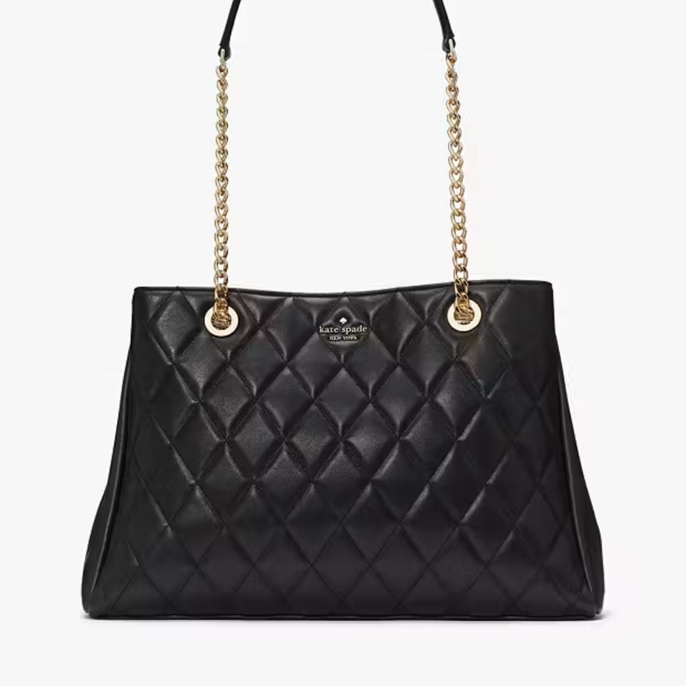Kate Spade Black Quilted Shoulder Bag with Gold Chain